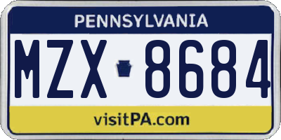 PA license plate MZX8684