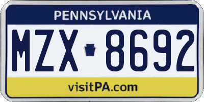PA license plate MZX8692