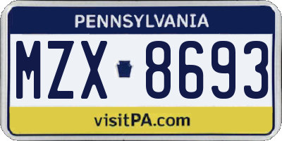 PA license plate MZX8693