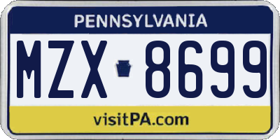 PA license plate MZX8699