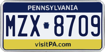 PA license plate MZX8709