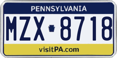 PA license plate MZX8718