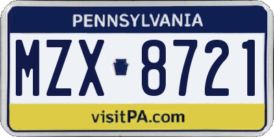 PA license plate MZX8721