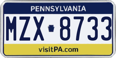 PA license plate MZX8733