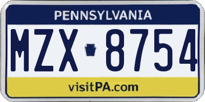 PA license plate MZX8754