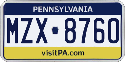 PA license plate MZX8760