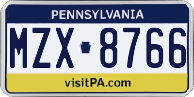 PA license plate MZX8766