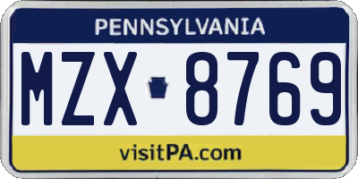 PA license plate MZX8769