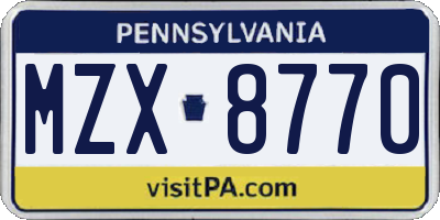 PA license plate MZX8770