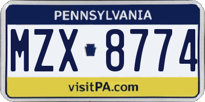 PA license plate MZX8774