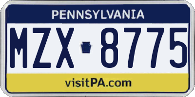 PA license plate MZX8775