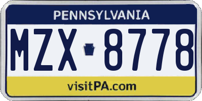 PA license plate MZX8778