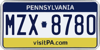 PA license plate MZX8780