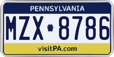 PA license plate MZX8786