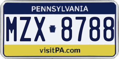 PA license plate MZX8788