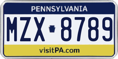 PA license plate MZX8789