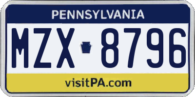 PA license plate MZX8796