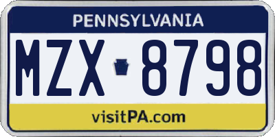 PA license plate MZX8798