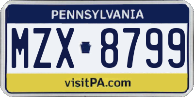 PA license plate MZX8799