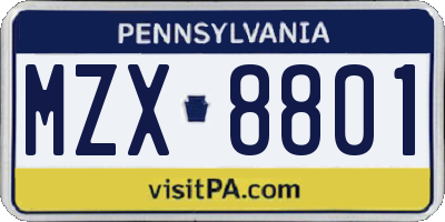 PA license plate MZX8801