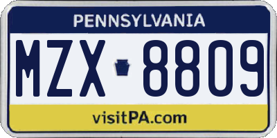 PA license plate MZX8809