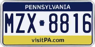 PA license plate MZX8816