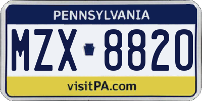 PA license plate MZX8820
