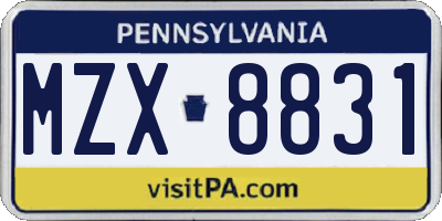 PA license plate MZX8831