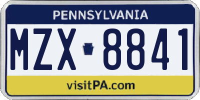 PA license plate MZX8841