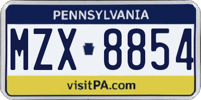 PA license plate MZX8854