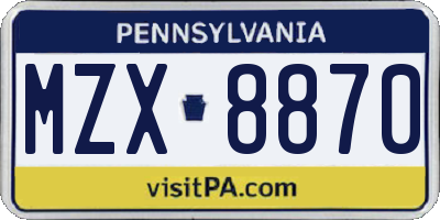 PA license plate MZX8870