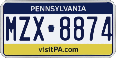 PA license plate MZX8874
