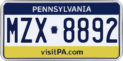 PA license plate MZX8892