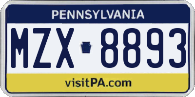 PA license plate MZX8893