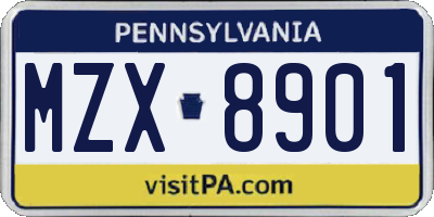 PA license plate MZX8901