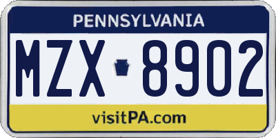PA license plate MZX8902