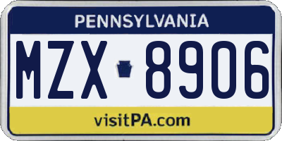 PA license plate MZX8906