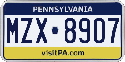 PA license plate MZX8907