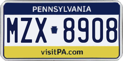 PA license plate MZX8908