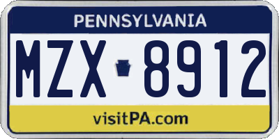 PA license plate MZX8912