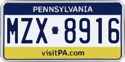 PA license plate MZX8916