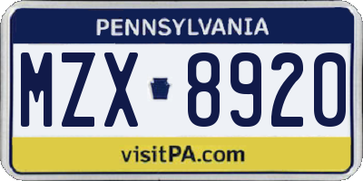 PA license plate MZX8920