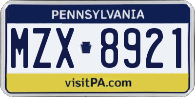 PA license plate MZX8921