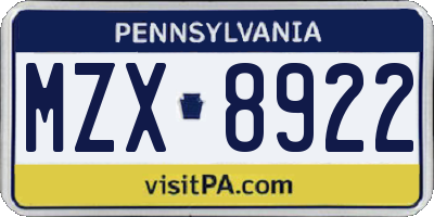 PA license plate MZX8922