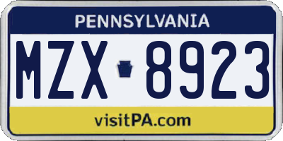 PA license plate MZX8923