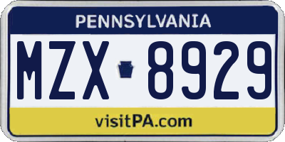 PA license plate MZX8929