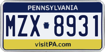 PA license plate MZX8931