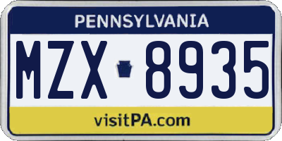 PA license plate MZX8935