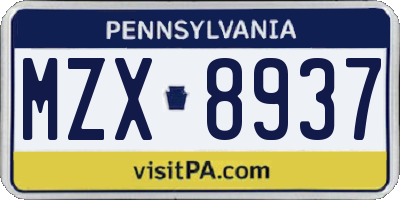 PA license plate MZX8937