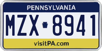 PA license plate MZX8941